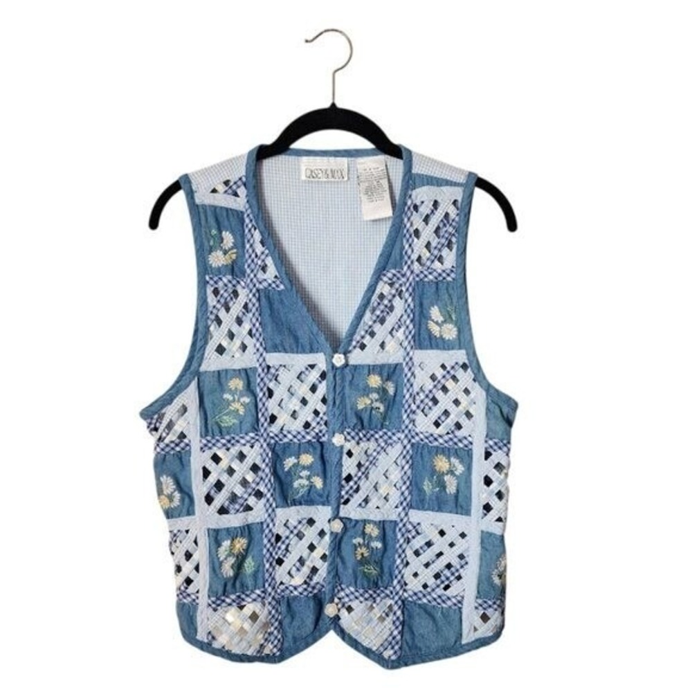 CASEY & MAX VINTAGE 90's denim patchwork floral vest‎ size M